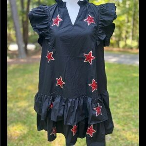 Impressions Black Dress with Red Sparkle Stars (Size 2XL) - Brand New